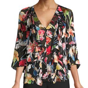 NWT Elie Tahari Faith Floral Satin Burnout Blouse